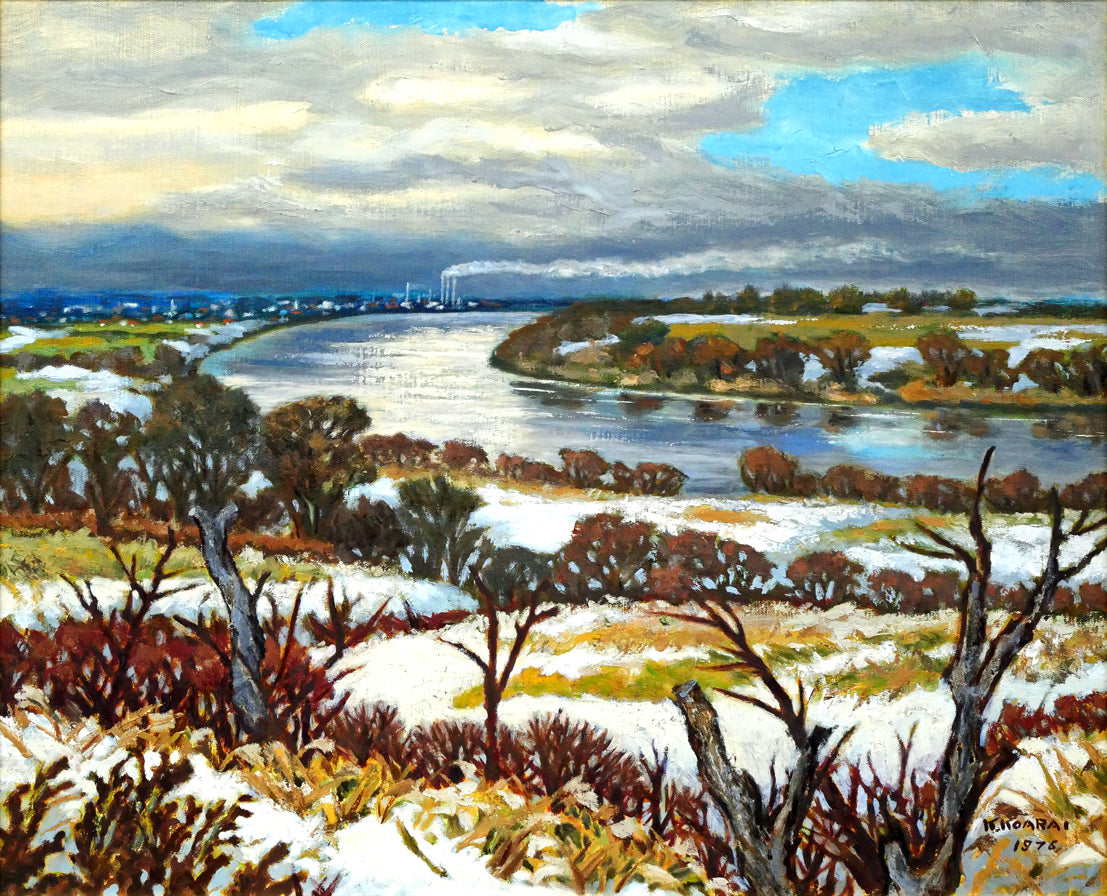 小荒井克己「石狩川初冬」油絵・F15号 作品全体画像