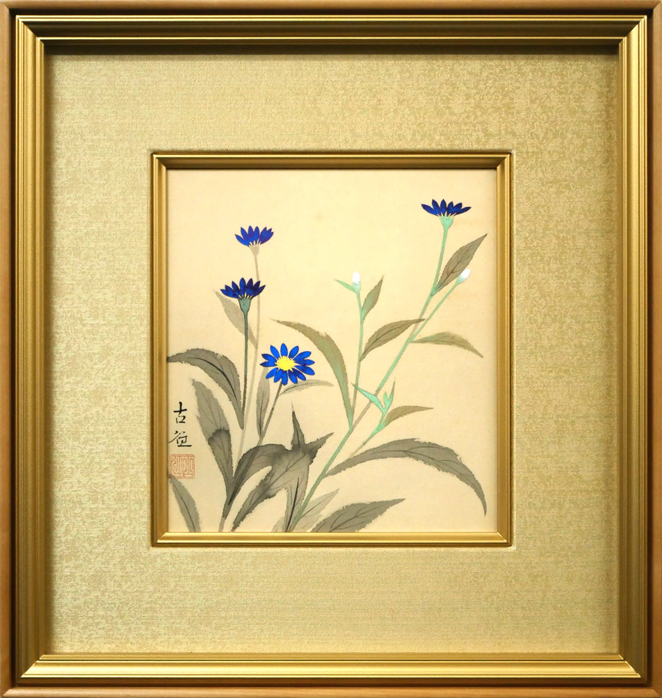 小林古径「草花(共箱)」絹本に彩色