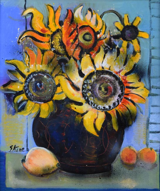 小林さと枝「ひまわり」油絵・F8号 作品全体拡大画像