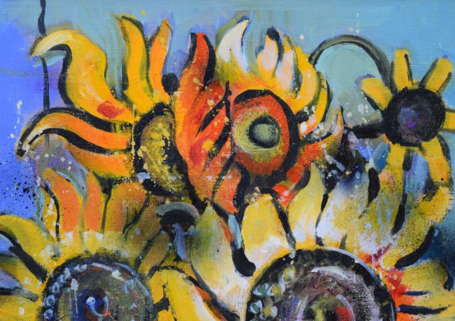 小林さと枝「ひまわり」油絵・F8号 拡大画像1