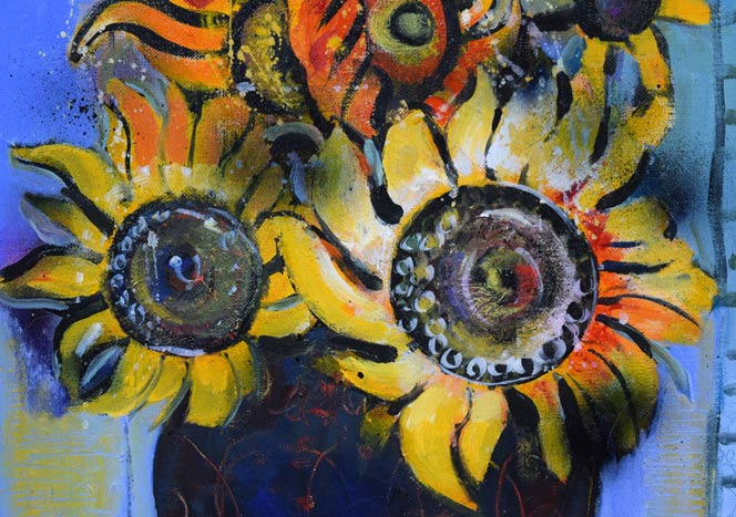 小林さと枝「ひまわり」油絵・F8号 拡大画像2