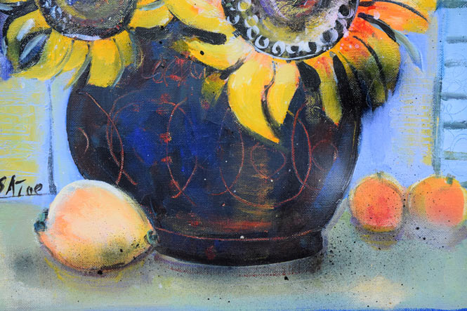 小林さと枝「ひまわり」油絵・F8号 拡大画像3