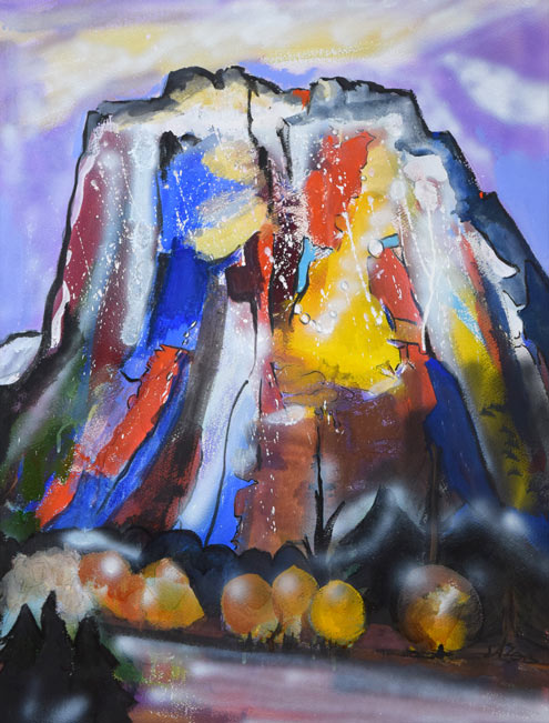 小林さと枝「白雲のある羊蹄山」ガッシュ・P15号 作品全体拡大画像