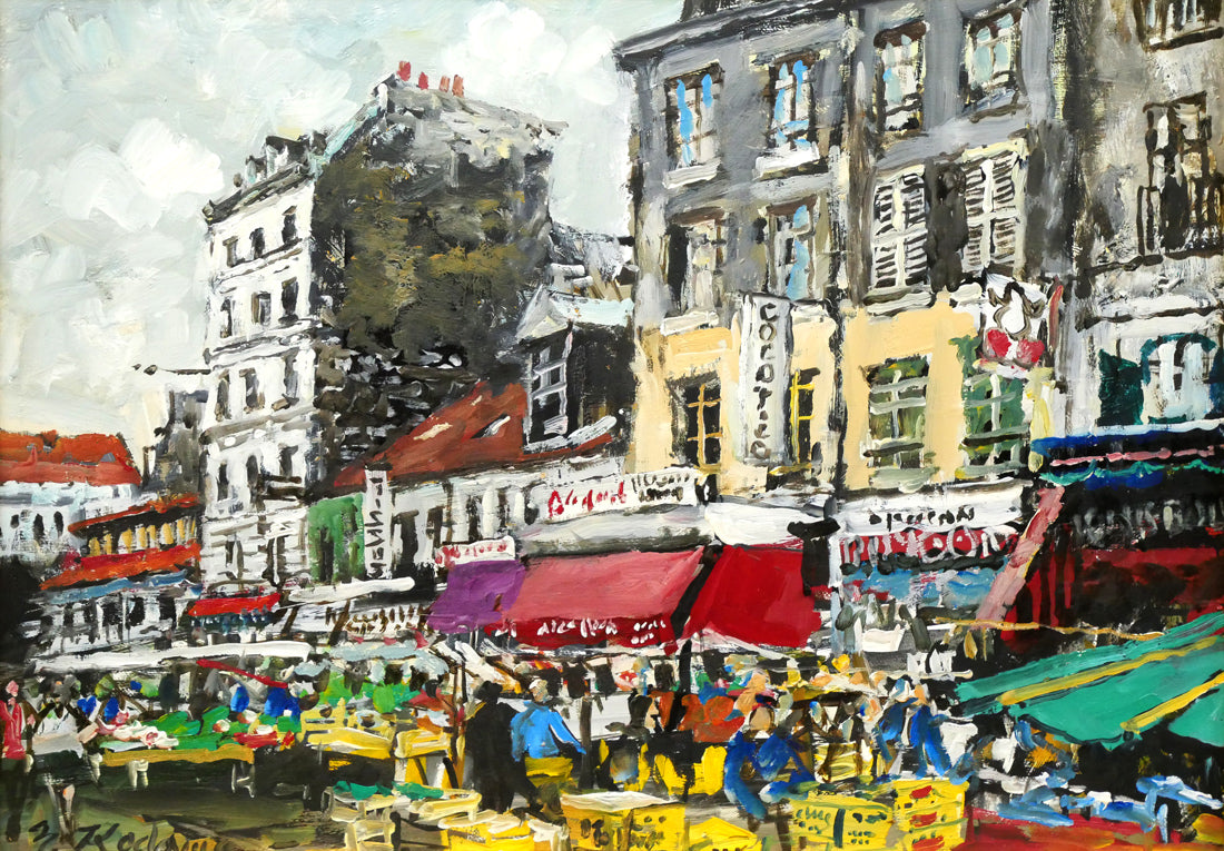 児玉幸雄「アリーグルの朝市(パリ)」油絵・F4号 作品全体画像