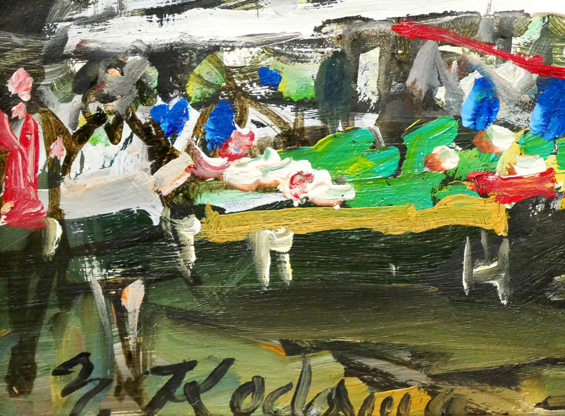 児玉幸雄「アリーグルの朝市(パリ)」油絵・F4号 サイン拡大画像