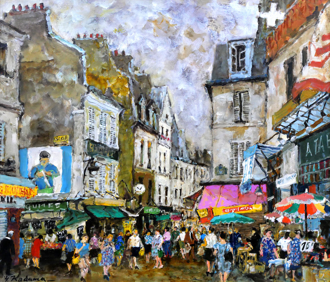 児玉幸雄「パリーの朝市」油絵・F10号 作品全体拡大画像