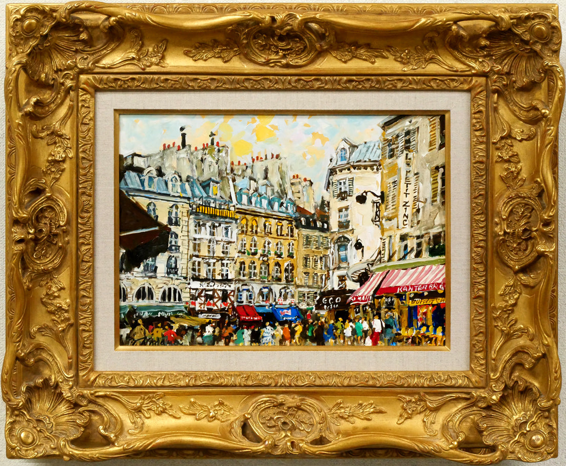 児玉幸雄「セーヌ通りの朝市(パリ)」油絵・F4号