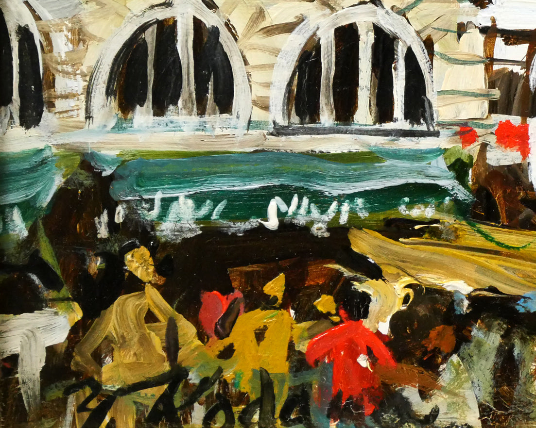 児玉幸雄「セーヌ通りの朝市(パリ)」油絵・F4号 サイン拡大画像