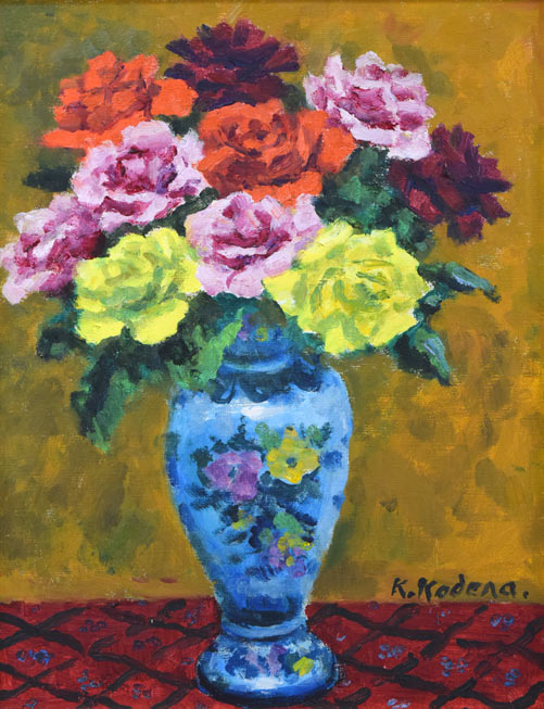 小寺健吉「スペイン壺のばら」油絵・F6号 作品全体拡大画像