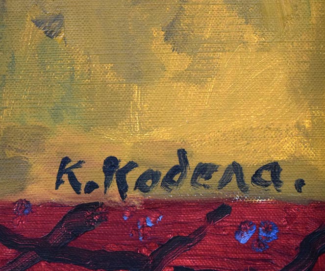 小寺健吉「スペイン壺のばら」油絵・F6号 サイン拡大画像