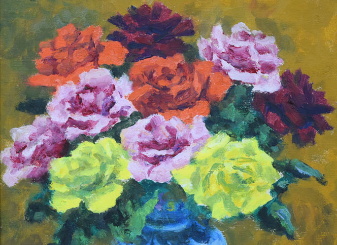 小寺健吉「スペイン壺のばら」油絵・F6号 拡大画像1