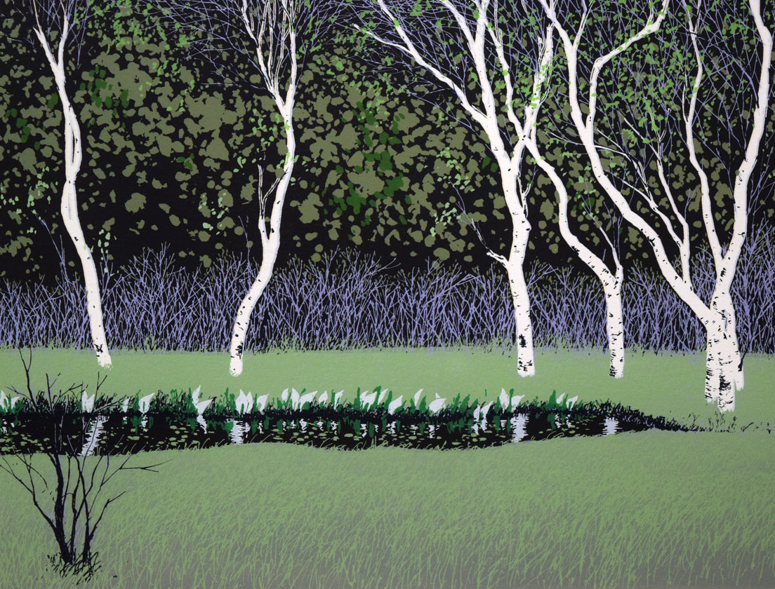 小暮真望「拠水林の四季(春)」シルクスクリーン版画 拡大画像3