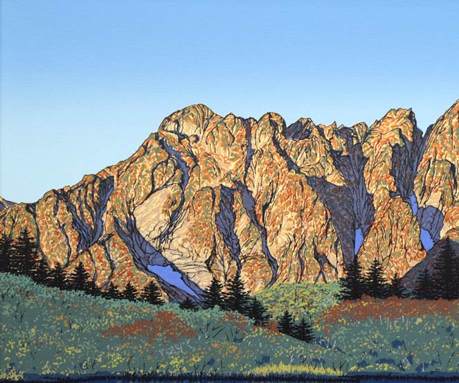 小暮真望「仙人池に映る秋麗剱岳」シルクスクリーン版画・12号 拡大画像1