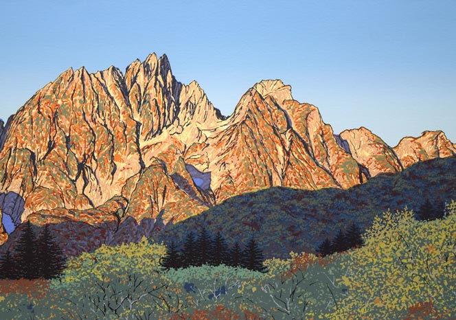 小暮真望「仙人池に映る秋麗剱岳」シルクスクリーン版画・12号 拡大画像2