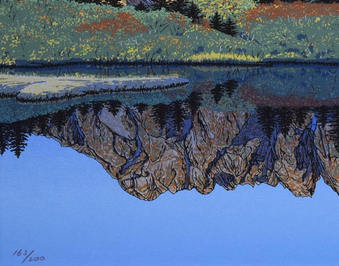 小暮真望「仙人池に映る秋麗剱岳」シルクスクリーン版画・12号 拡大画像3