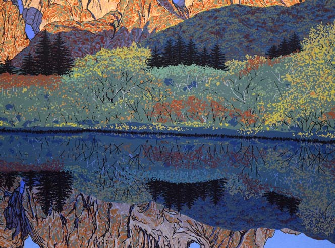 小暮真望「仙人池に映る秋麗剱岳」シルクスクリーン版画・12号 拡大画像6