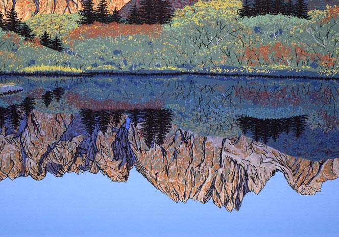 小暮真望「仙人池に映る秋麗剱岳」シルクスクリーン版画・12号 拡大画像4