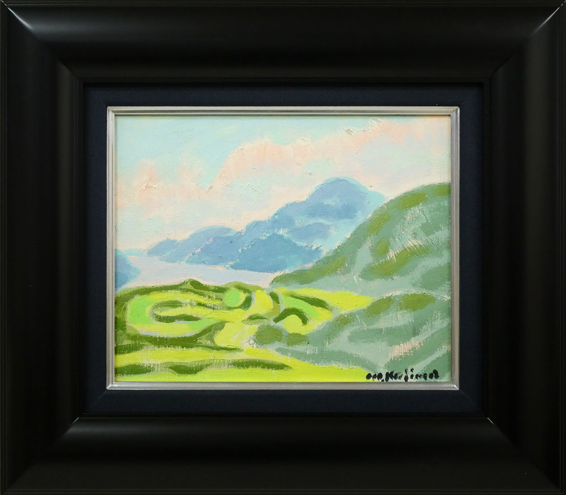 小島真佐吉「芦ノ湖遠望(乙女峠ヨリ)」油絵・F3号