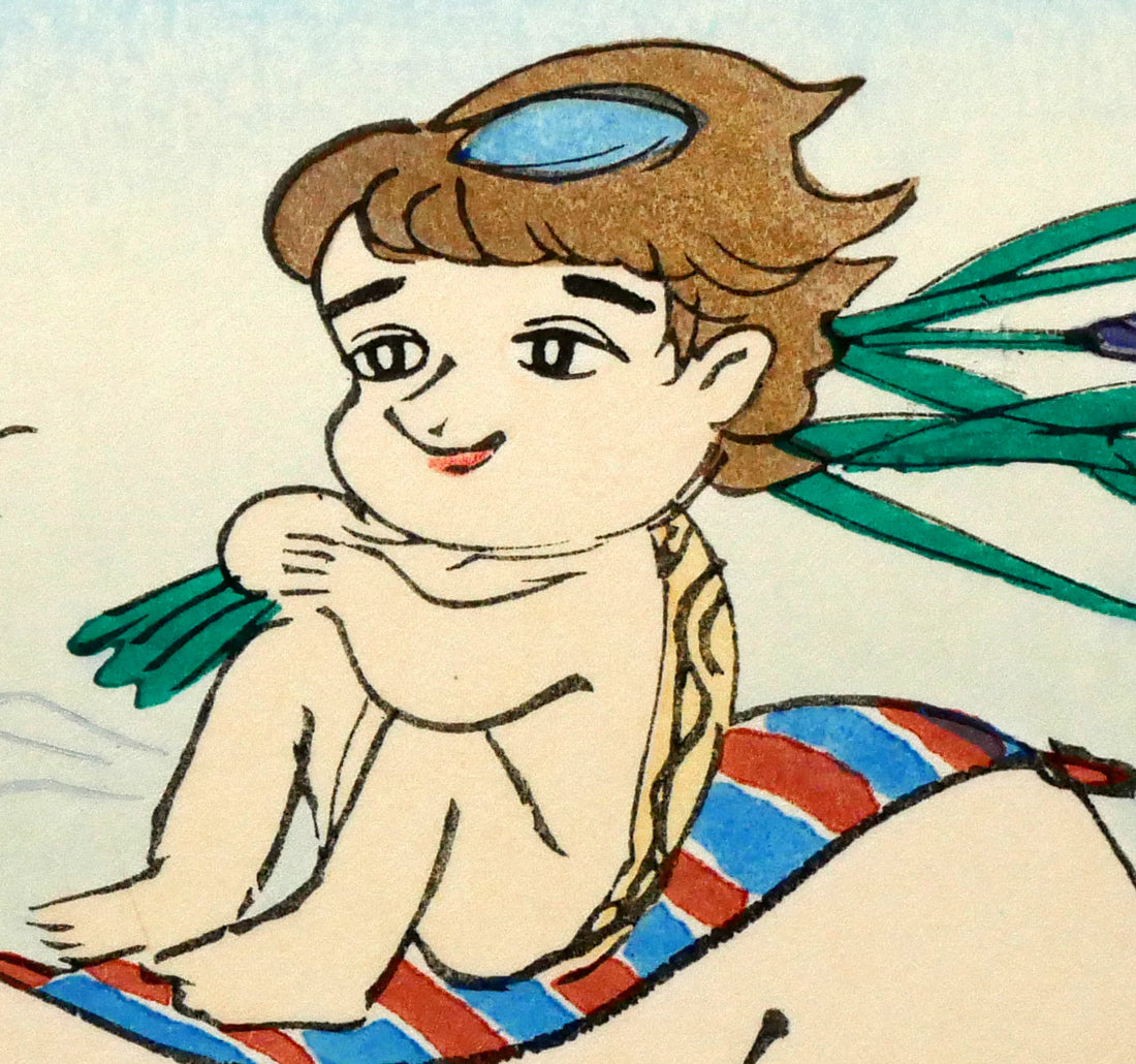 小島功「薫風(水辺有情)」木版画 拡大画像3