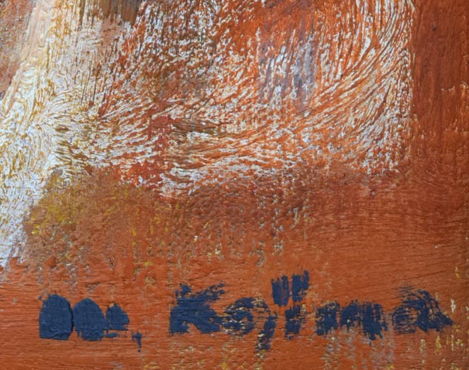 小島真佐吉「二頭の牛」油絵・F3号 サイン拡大画像