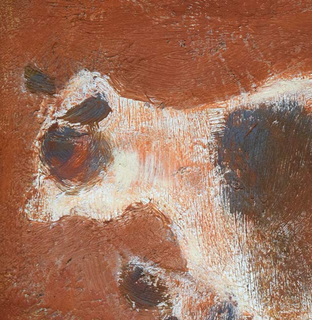 小島真佐吉「二頭の牛」油絵・F3号　拡大画像1