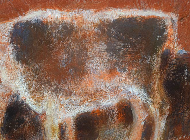 小島真佐吉「二頭の牛」油絵・F3号 拡大画像2