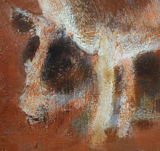 小島真佐吉「二頭の牛」油絵・F3号 拡大画像3