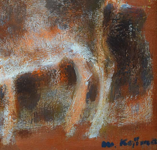 小島真佐吉「二頭の牛」油絵・F3号 拡大画像4