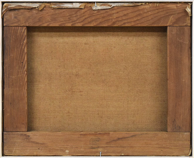 小島真佐吉「二頭の牛」油絵・F3号 キャンバス裏側画像