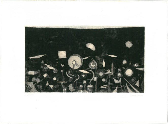 駒井哲郎「芽生え」アクアチント・ビュラン(銅版画) 作品シート全体画像