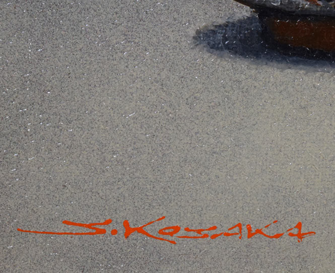 小阪正次「志野茶碗とほうずき」油絵・SM サイン拡大画像