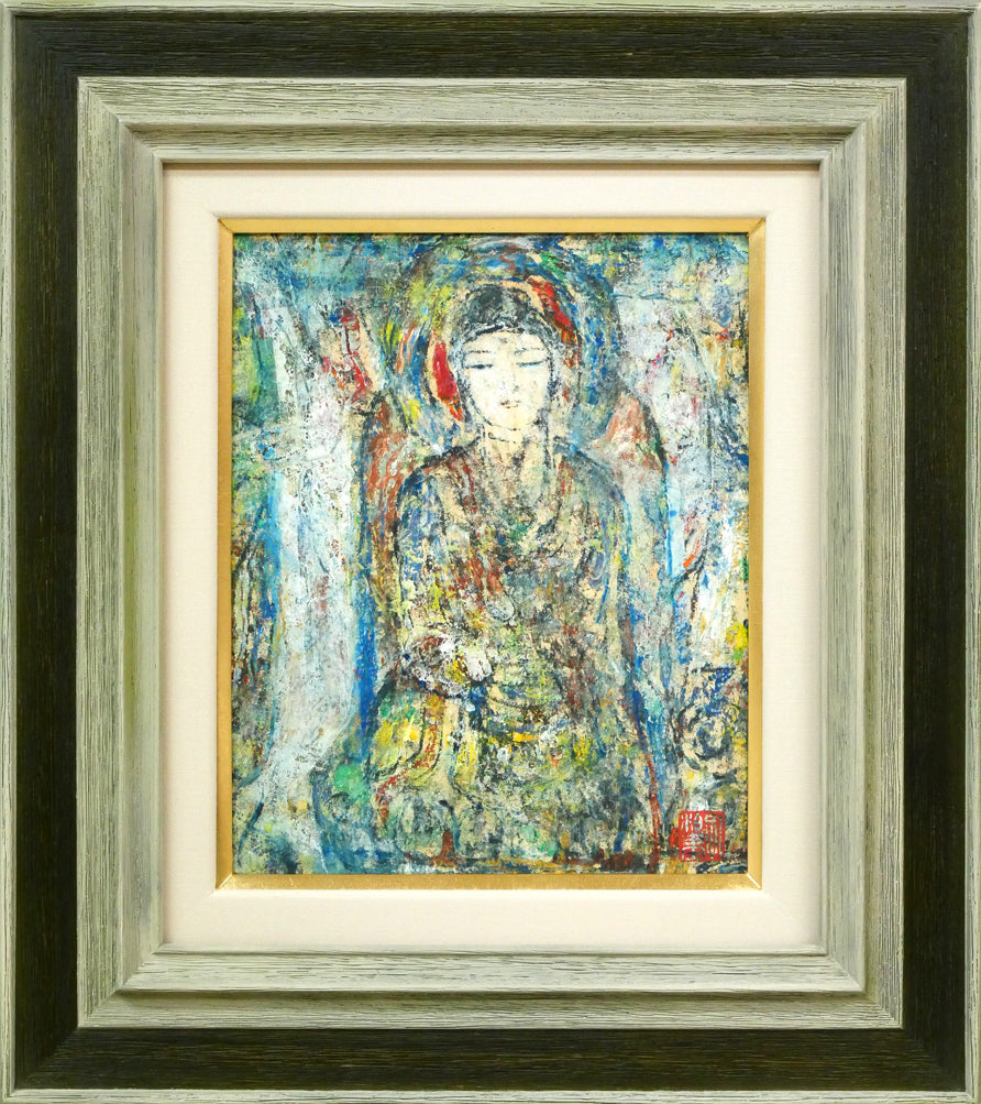 孔柏基(KONG Baiji)「菩薩」パネルに貼付した紙に油彩・F3号