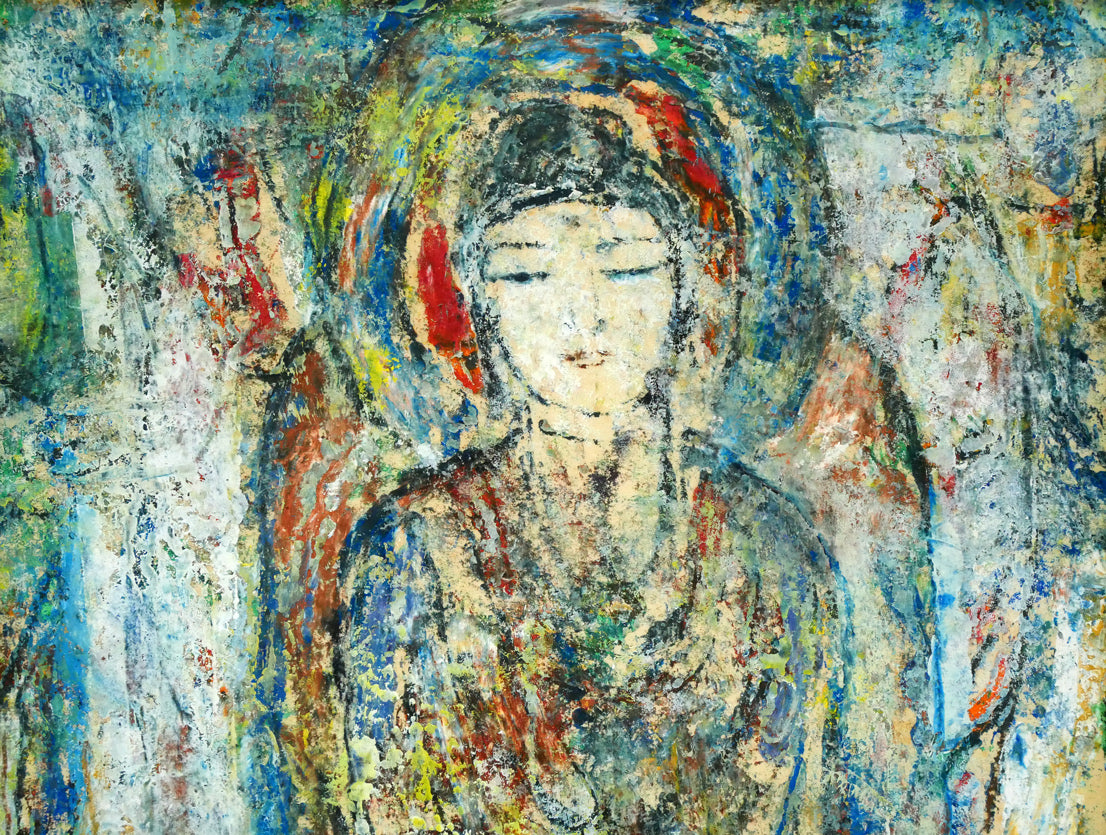 孔柏基(KONG Baiji)「菩薩」パネルに貼付した紙に油彩・F3号 拡大画像1