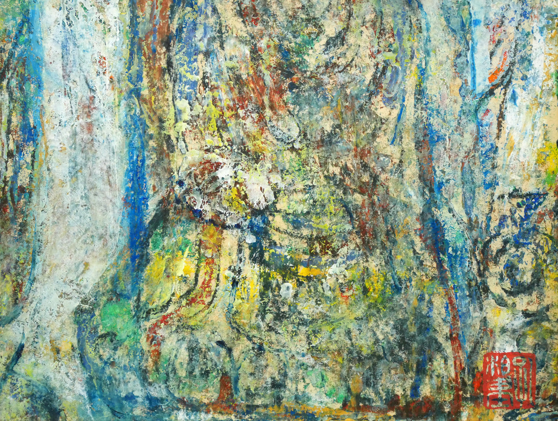 孔柏基(KONG Baiji)「菩薩」パネルに貼付した紙に油彩・F3号 拡大画像3