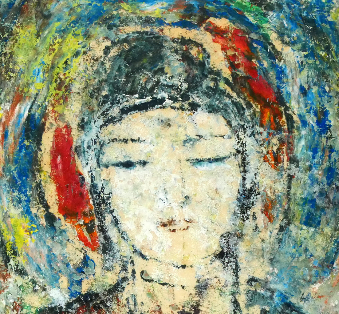 孔柏基(KONG Baiji)「菩薩」パネルに貼付した紙に油彩・F3号 拡大画像2