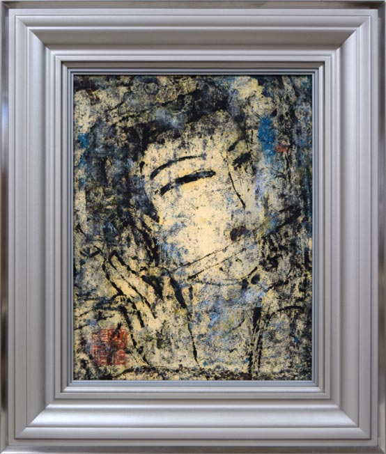 孔柏基(KONG Baiji)「伎楽(ぎがく)」パネルに貼付した紙に油彩・F6号