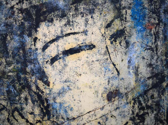 孔柏基(KONG Baiji)「伎楽(ぎがく)」パネルに貼付した紙に油彩・F6号 拡大画像2