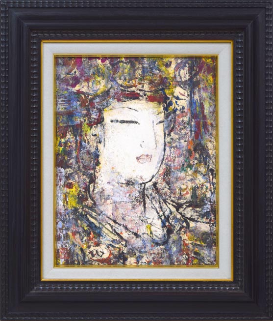 孔柏基(KONG Baiji)「王女」パネルに貼付した紙に油彩・F6号