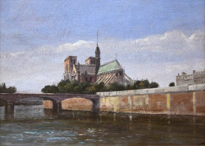 久保博孝「ノートルダム寺院(パリ)」油絵・F4号 作品全体拡大画像