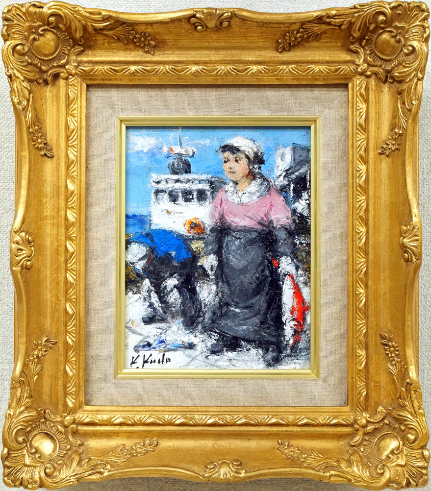 工藤和男「赤い魚と漁婦」油絵・F0号