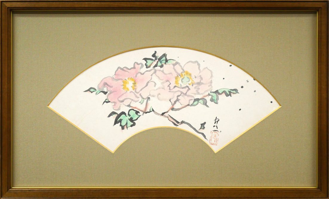 熊谷守一「ぼたん(扇面)」紙に水墨淡彩