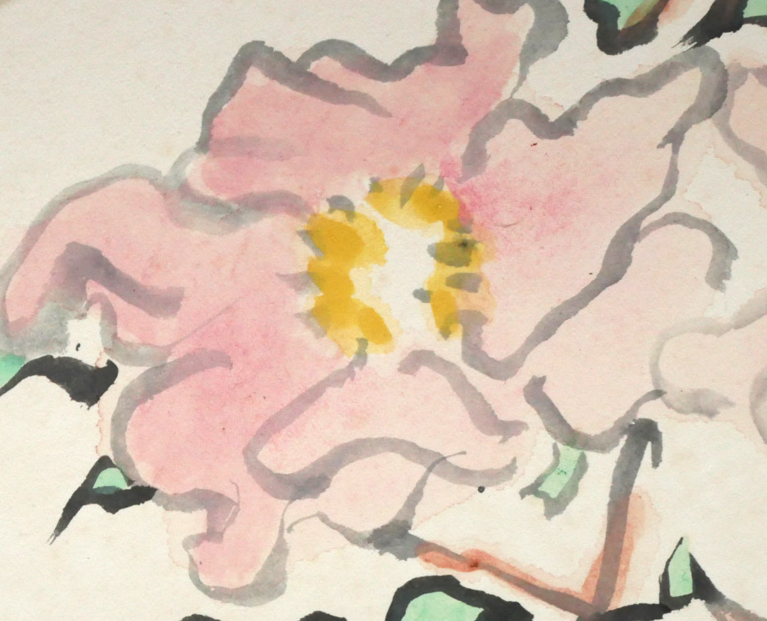 熊谷守一「ぼたん(扇面)」紙に水墨淡彩 拡大画像3