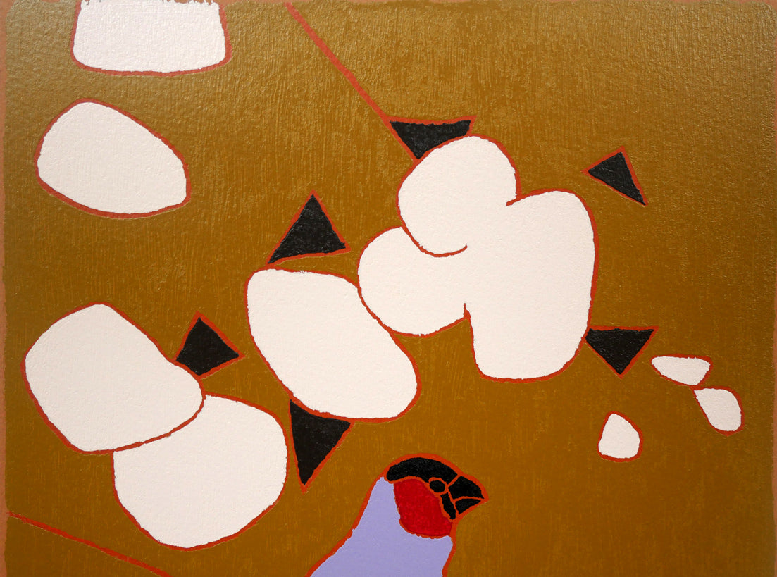 熊谷守一「花と小鳥」シルクスクリーン版画 拡大画像1