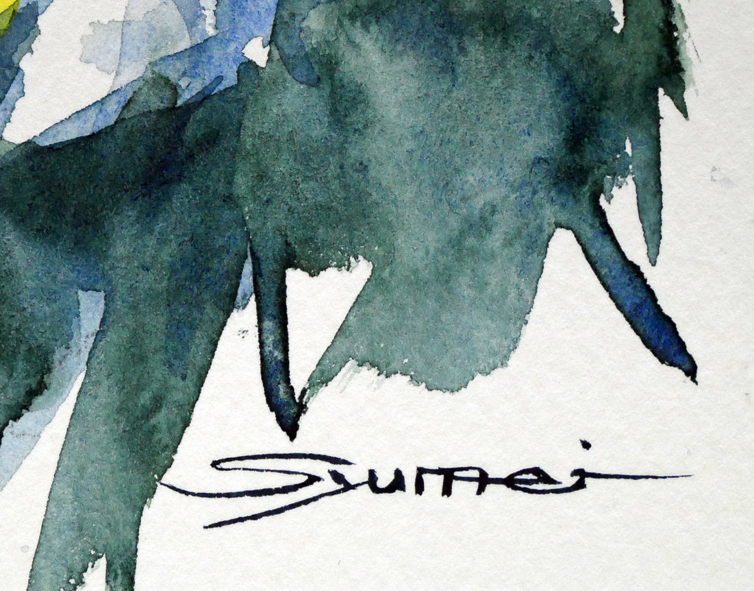 国井しゅうめい「白いバラ」水彩画(21×19cm) サイン拡大画像