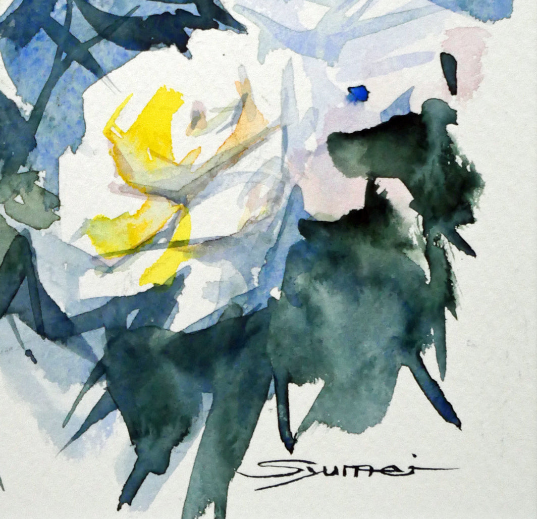 国井しゅうめい「白いバラ」水彩画(21×19cm) 拡大画像4