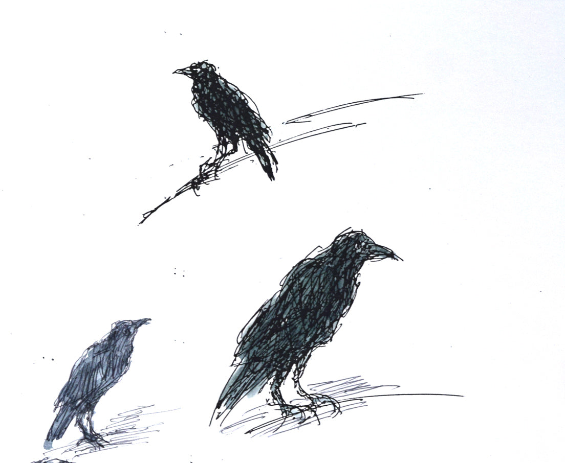 国松登「鳥の図」水彩画 拡大画像2