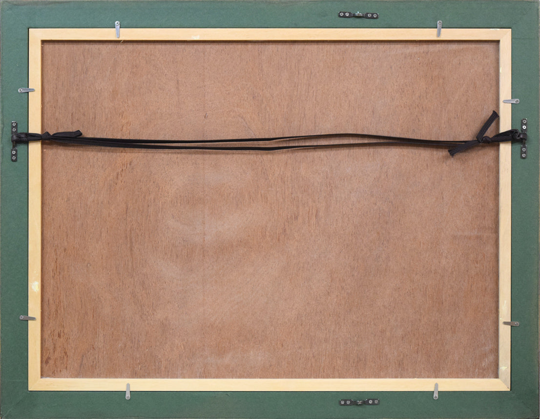 国松登「鳥の図」水彩画 額縁裏側画像