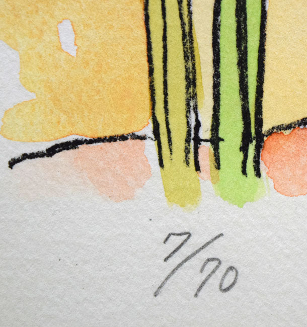国松登「メキシコ小景」リトグラフに手彩色　限定番号（ed,7/70）