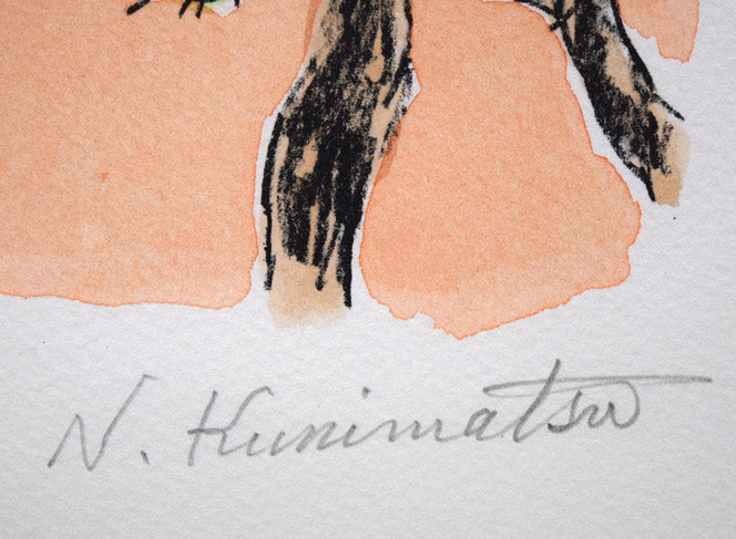 国松登「メキシコ小景」リトグラフに手彩色　本人直筆鉛筆サイン画像