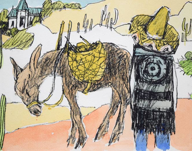 国松登「メキシコ小景」リトグラフに手彩色 拡大画像4